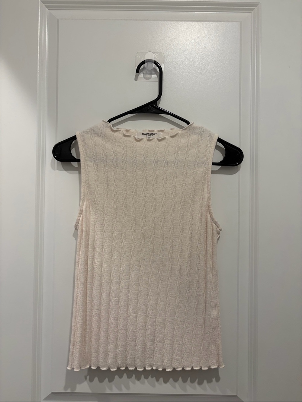 Project Social T Cream Ribbed Sleeveless Tank with Lettuce Edge